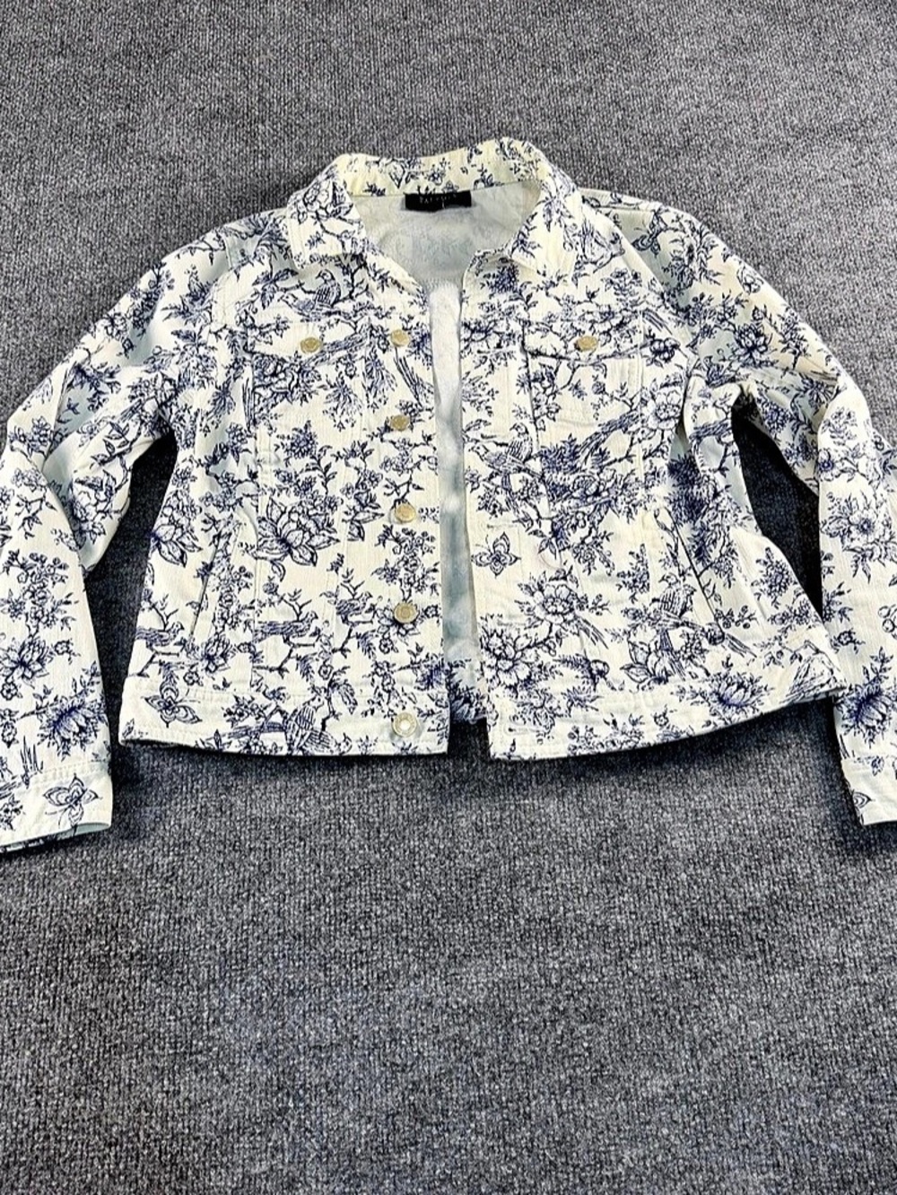 Talbots Classic Jean Jacket - Toile Print Floral White & Blue Medium